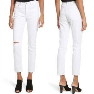 GRLFRND Naomi High Rise‎ Straight Leg Jeans White Distressed Size 27